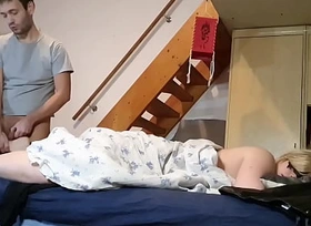 Mistreat stepson jerking off to his Mother's feet secretly
