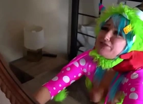 Annoying best friend gets fucked away from a clown pornstar