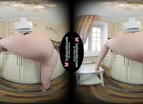 Solo girl, Jemma is masturbating in the kitchen, in VR