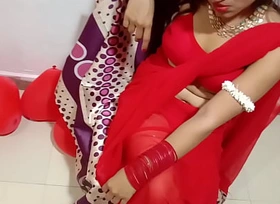 Newly Married Indian Wife In Red Sari Celebrating Valentine Approximately Her Desi Husband - Full Hindi Best XXX