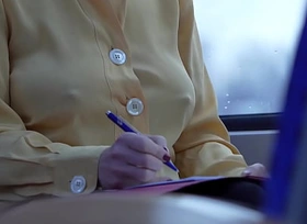 business - wife - braless and downblouse in public