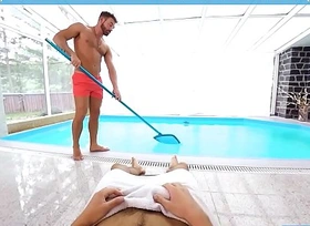 Vrbgay xxx video hot stud logan moore fucking at the pool side