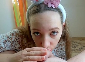 Sexy amateur bunny gives blowjob and sucks the Breast out of Older Man! Amazing Deepthroat and Throatpie! POV Cum in Mouth! Energetic homemade porn by Nata Sweet