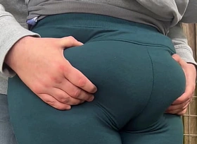 Heavy Butt In Yoga Pants Being Groped Outdoors