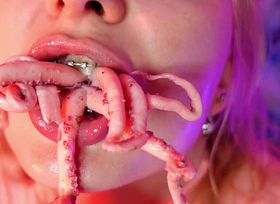 weird FOOD FETISH octopus eating film over (Arya Grander)