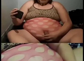 Huge fat sissy fucks belly button with copulation toy