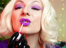 ASMR purple lipstick process sheet - slowly close up of make up - sexy lips concerning steel braces - Arya