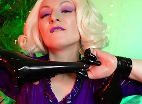 Latex Fetish Video: Ripped Rubber Gloves - Blogger Blonde Pin Up MILF Arya
