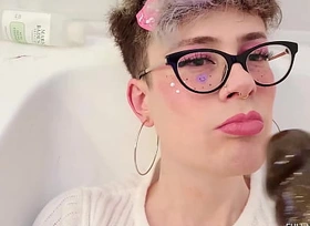 Beautiful sissy femboy taking BBC dildo in ass coupled with mouth