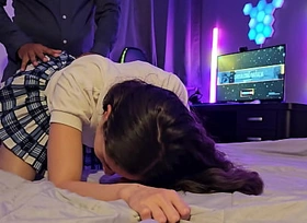 Uniformed student fucks her stepfather and tells him that this time we do well-found close to a condom