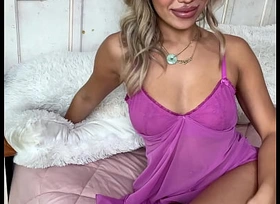Luna Luxe Strips Off Pink Nightdress And Plays Beside Herself For You