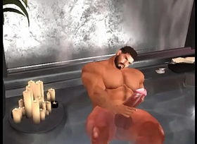 musclebear jerks beside jacuzzi