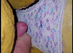 Cumming on Simba's white lace panties