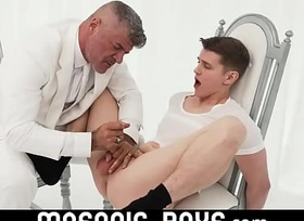 Intimidated apprentice gets eased into a massage and a blowjob by master MASONIC-BOYS XXX movie 