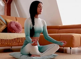 Petite Asian MILF Chloe Serrate doing yoga and strips naked for Playboy