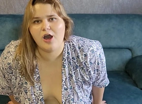 Young mommy fucks while cleaning in short sexy overcoat while her husband is not at home