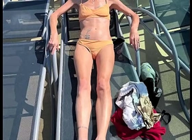 Skinny tattooed granny with hairy pussy only of two minds out of their way bikini