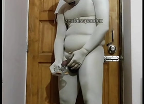 Zentai uncut revert to drink coffee with biscuits and cum