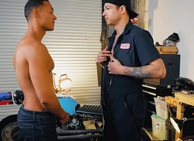 Hung repairman giving client a knockers service - Jayden Marcos and AJ Sloan