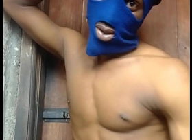Masked on black guy with a big dick stroke