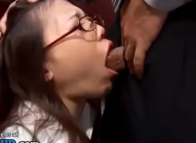Dispirited Japanese assistant gets face fucked