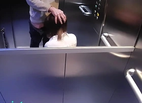 in the air the elevator with a coworker turned into a fantastic blowjob