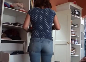 58-year-old Latin play mother exhibits yourselves in front be incumbent on will not hear of friend's son to see will not hear of huge cock jerking off, cum on ass