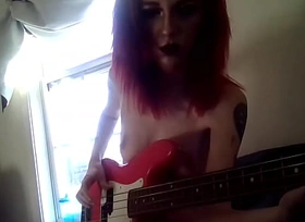 MellTheMilf Plays Bass Guitar Naked with Nipples laying in the sky my Bass