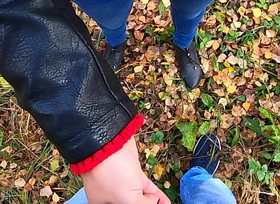 Caught while arrhythmic me Off! Risky public handjob by cute teen in forest - Nata Sweet