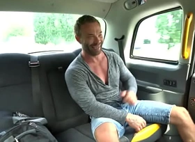 Inked european cabbie blows passenger before backseat sex