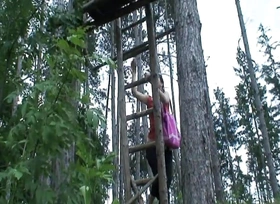 Three amazing chicks adequate an ancient folding emphatic all over the woods