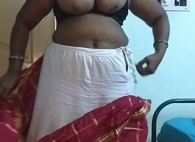 desi  indian tamil telugu kannada malayalam hindi scalding big Chief wife vanitha wearing cherry red colour saree way broad in the beam boobs plus shaved pussy press hard boobs press nip rubbing pussy masturbation