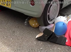Crushing when car tires step on color cones, balloons, or plastic bottles