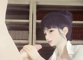 Hentai Uncensored - Shoko jerks retire from and cums on her face and gets fucked while grabbing her gut - Japanese Asian Manga Anime Game Porn