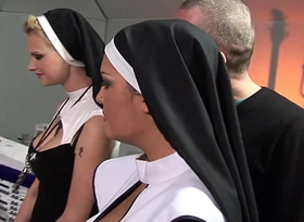 Two poisonous nuns get surprised with big hard cocks