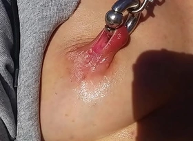 nippleringlover hot mom masturbating outdoors with vibrator pierced pussy extreme nipple piercings