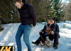 DADDY4K. Sled and Fireplace Adventure
